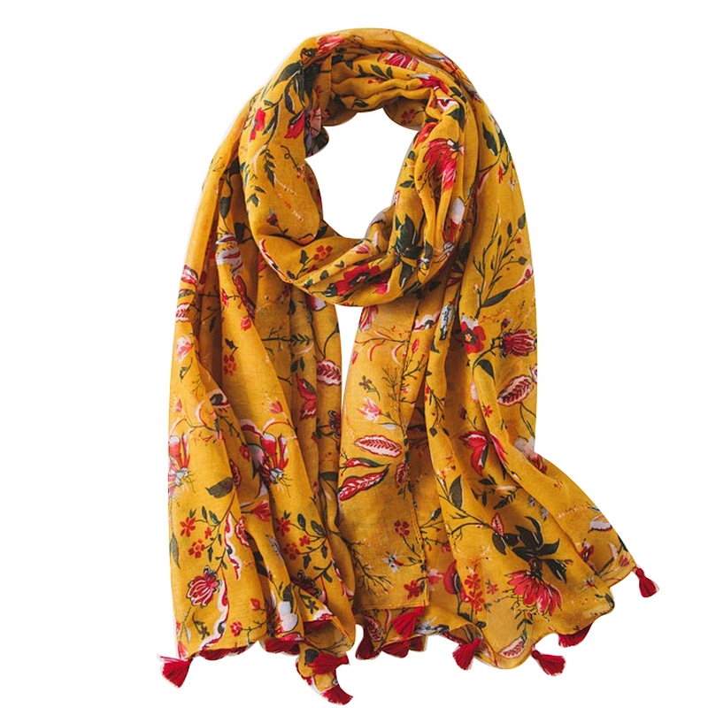 Ethnic style scarf female turmeric floret printing cotton and linen sunshade shawl beach towel scarf