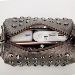 New Women Fashion Shoulder Bag Lady Black Rivet Leather Handbag