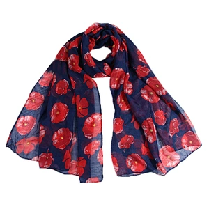 European and American style poppy design flower print scarf