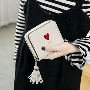 Factory direct sale fashion girls wallets and purses simple zipper tassel mini pu bag wallet for women