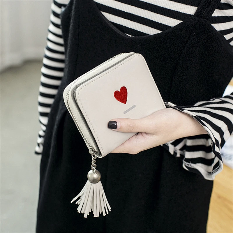 Factory direct sale fashion girls wallets and purses simple zipper tassel mini pu bag wallet for women