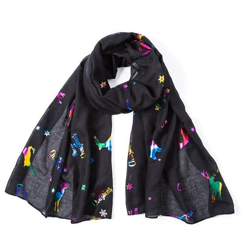 New autumn and winter Christmas deer bronzed printed scarf with Christmas tree bronzed scarf