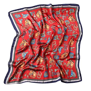 2019 New arrival luxury ladies silk scarf decorative scarf square printed satin hijab
