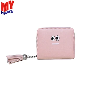 Factory direct sale fashion girls wallets and purses simple zipper tassel mini pu bag wallet for women