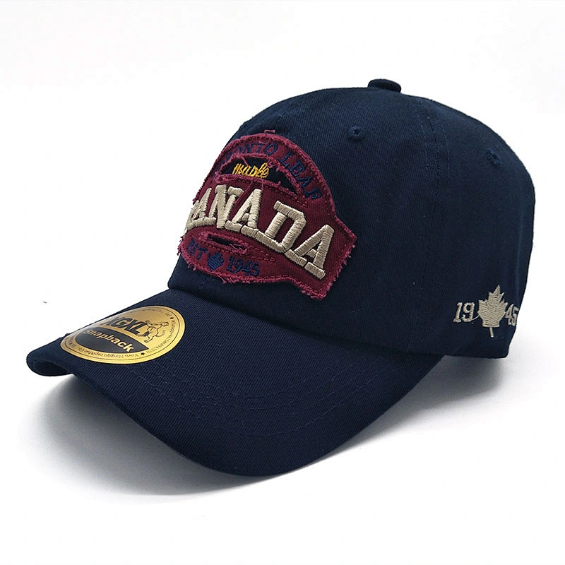 OEM promotional metal buckle 3d embroidery black canada flag baseball cap hats