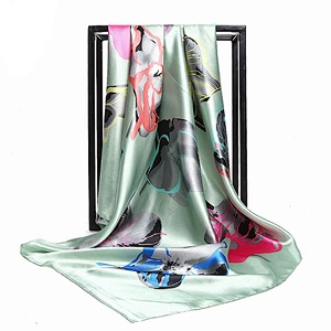 Yiwu factory fashion women silk square shawl scarf custom printed satin head scarf 90*90cm