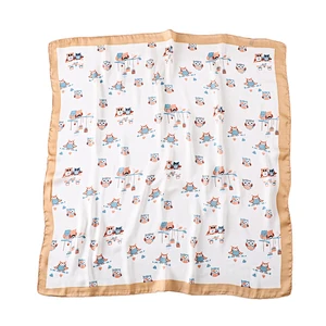 Custom wholesale fashion ladies cartoon owls pattern printed silk square scarf