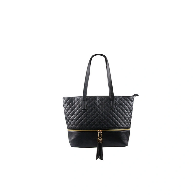 Factory Wholesale Lady Black Leather Handbags With Tassel