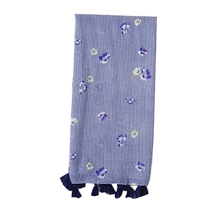 New fashion rural style blue broken flower stripe printing  silk scarf travel beach towel scarf