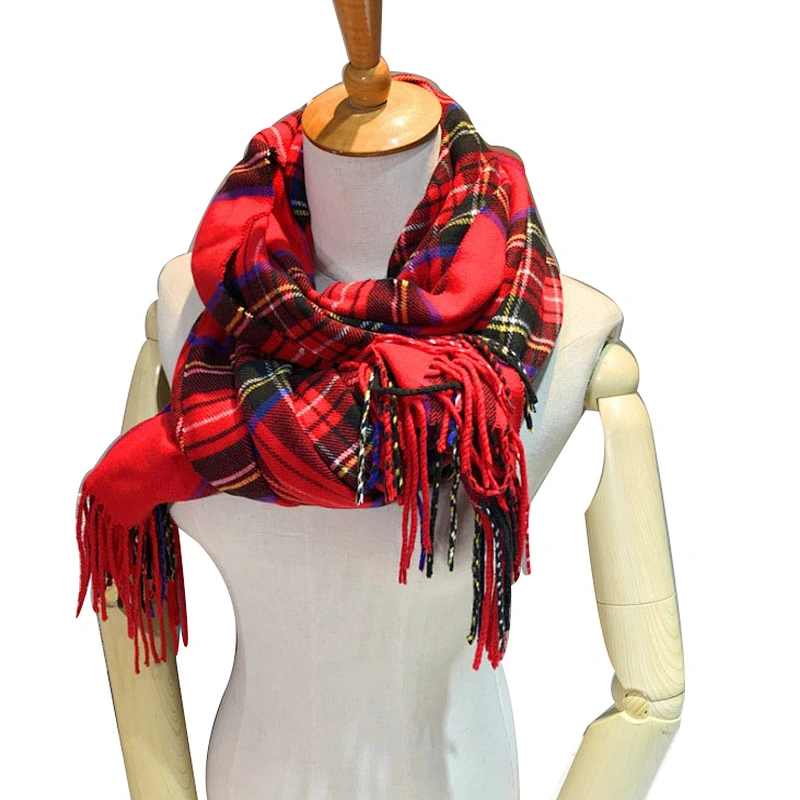 Check jacquard scarf  Christmas tassel scarf autumn and winter versatile scarf