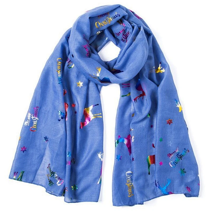 New autumn and winter Christmas deer bronzed printed scarf with Christmas tree bronzed scarf