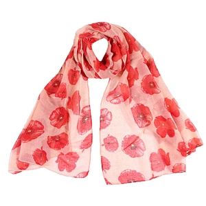 European and American style poppy design flower print scarf