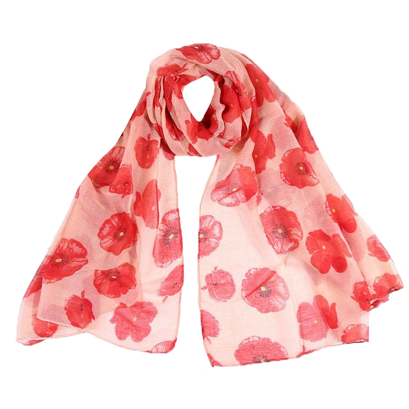 European and American style poppy design flower print scarf
