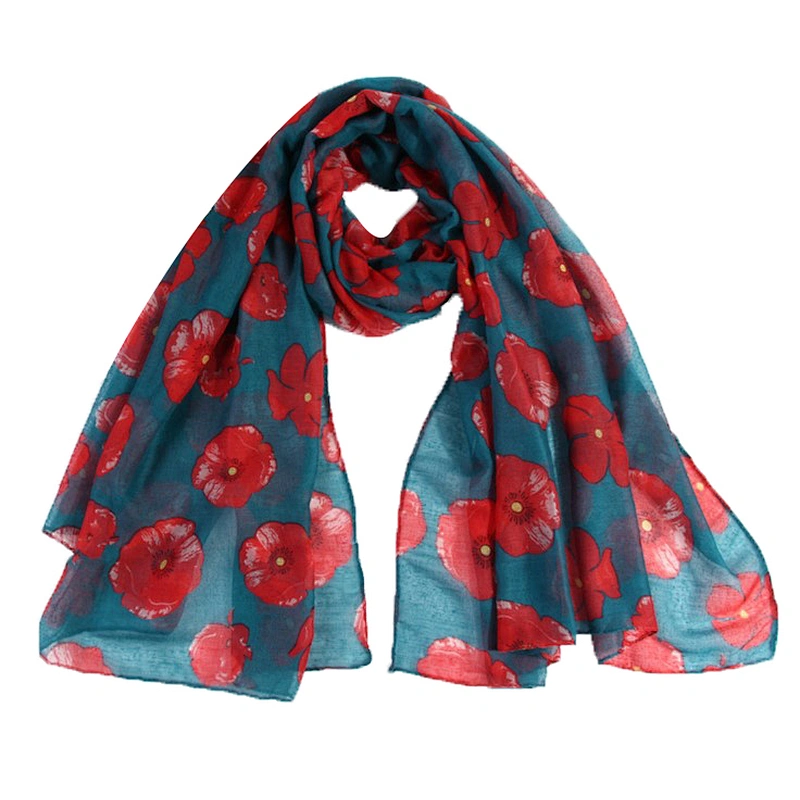 European and American style poppy design flower print scarf