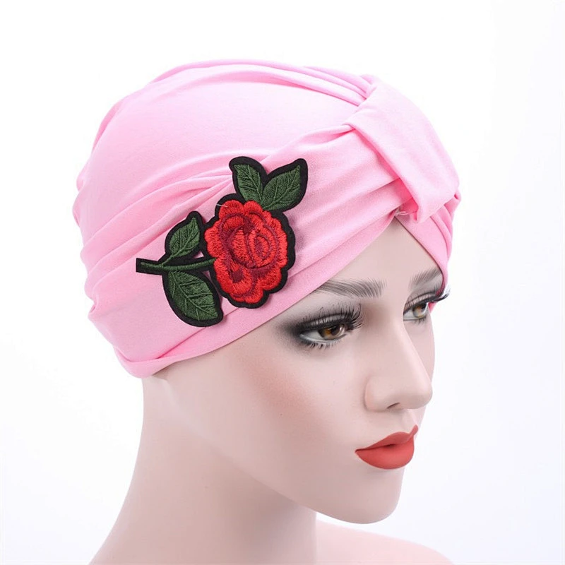 Soft Elastic Rose Pleated Twisted Muslim Turban Chemo Beanie Indian Cap