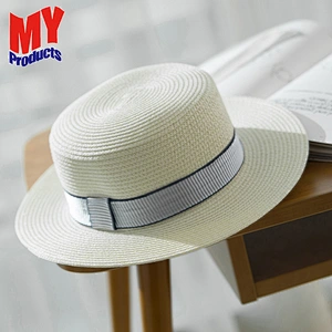 New Fashion Flat Sun Hat Women's Summer bow Straw Hats For Women Beach Headwear 12 Colors femme Gift