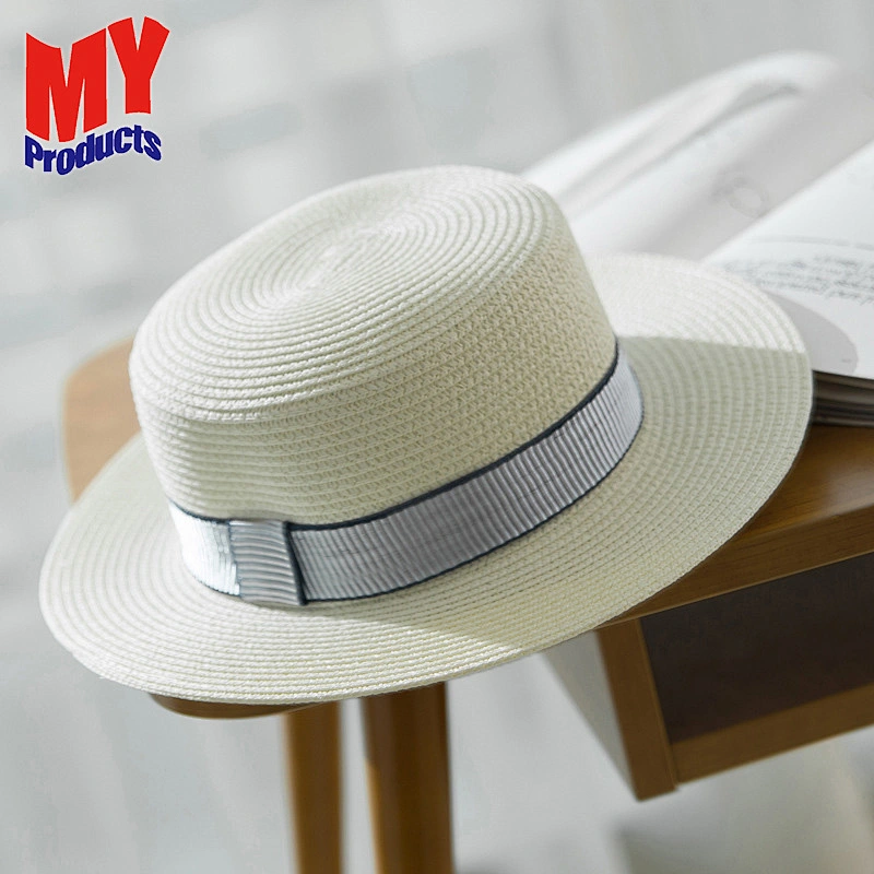 New Fashion Flat Sun Hat Women's Summer bow Straw Hats For Women Beach Headwear 12 Colors femme Gift
