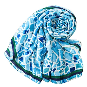 European style ocean blue fashionable geometric marble print sunshade scarf
