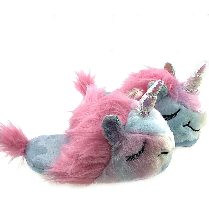 Factory directly sale autumn winter unicorn slippers women lovely pink plush household cotton slippers