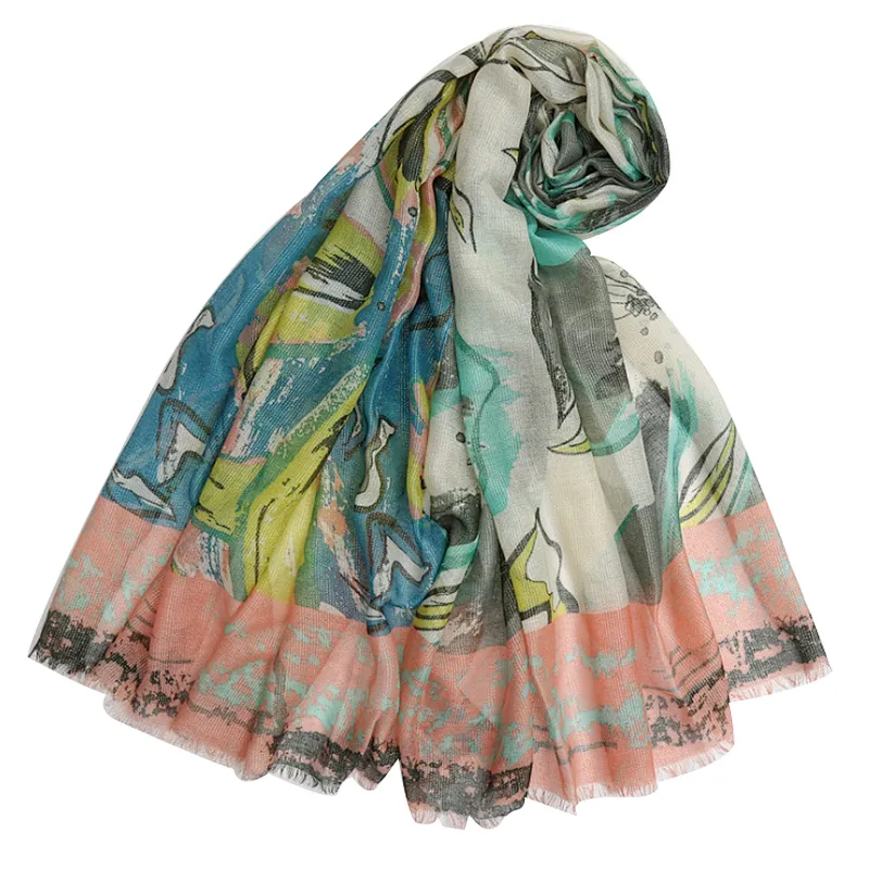 Summer shawl silk print flower national style scarf female Korean version sunscreen scarf