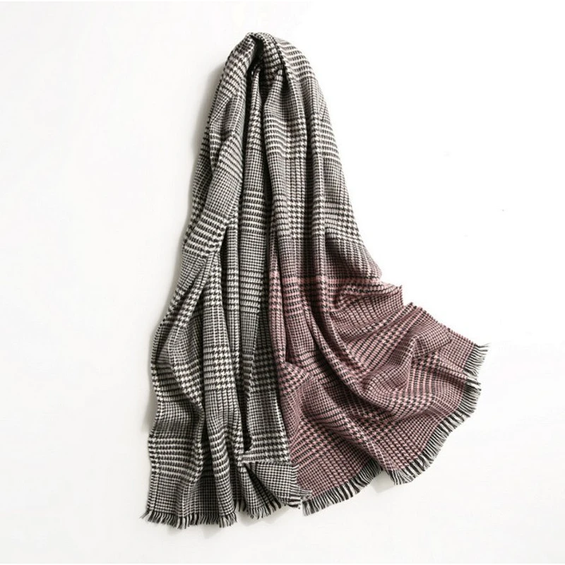 Cashmere small plaid scarf lady contrast color checked scarf