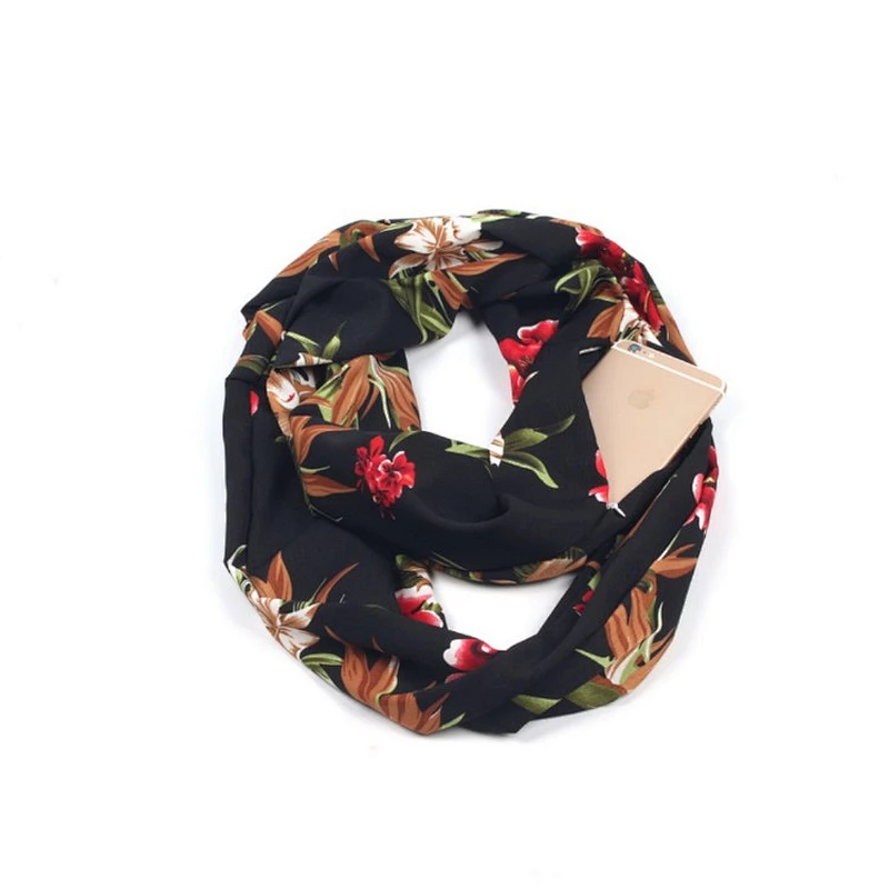 New autumn/winter scarf storage  pocket zipper cover neck print invisible zipper scarf