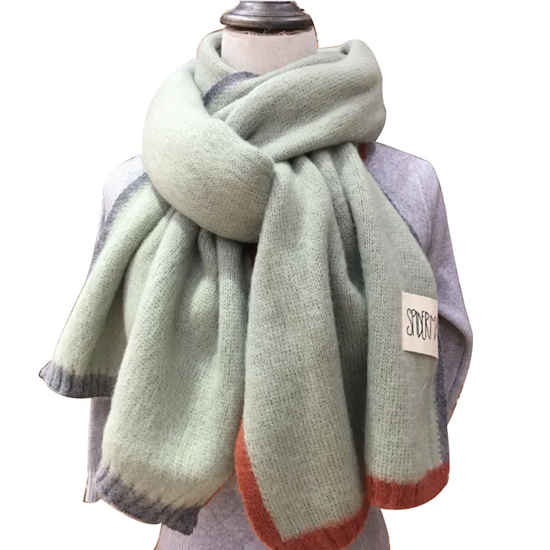 Korean version female winter thickening warm knitted color matching scarf