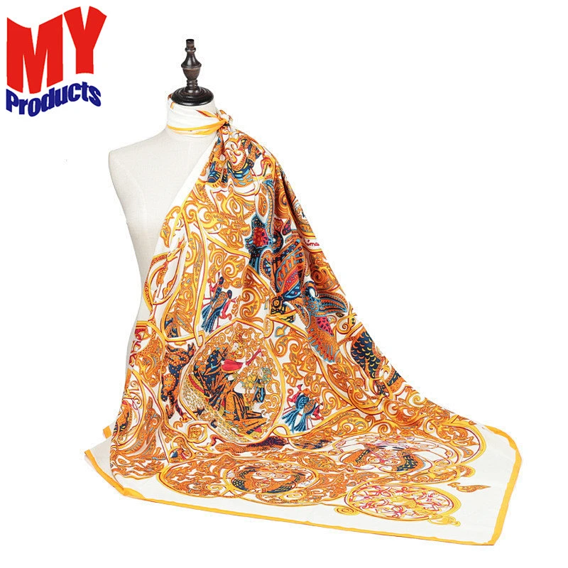 Silk scarf with chain pattern linen square scarf scarf yiwu