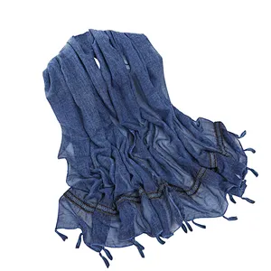 Leisure and artistic style cotton and linen shawl fashion sunshade travel beach towel handmade tassel hanging scarf