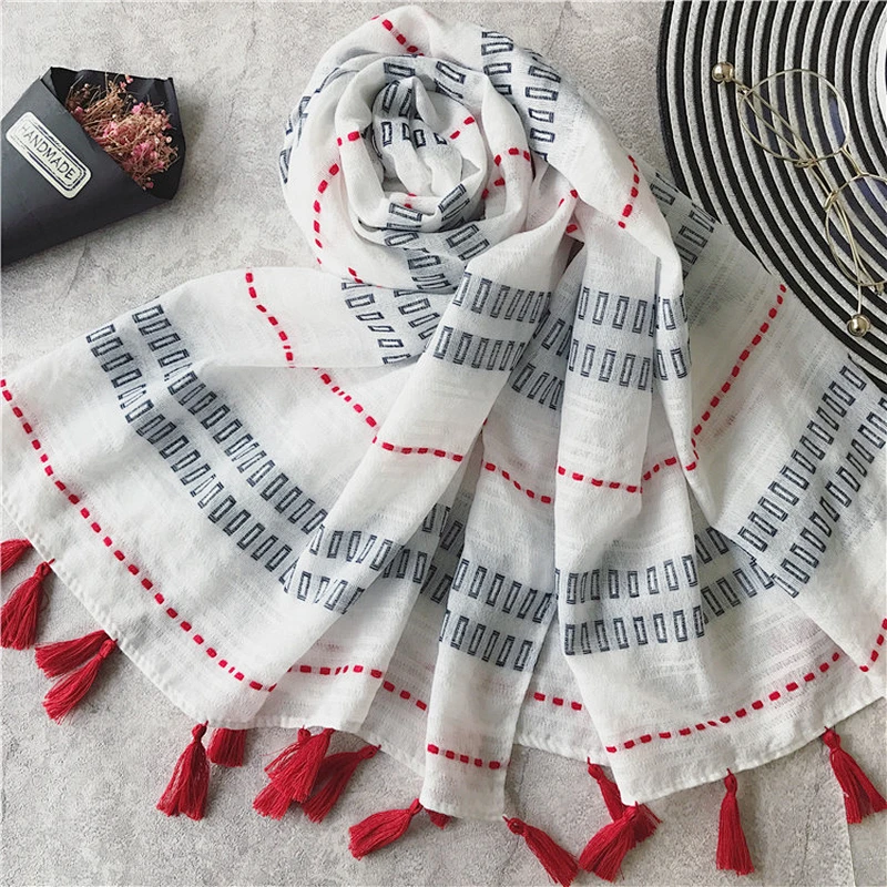 Linen Scarf African Shawls Hand Embroidery Design Patterns Scarf Jacquard Printed Silk Fabric For Scarf
