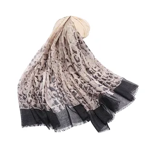 New European and American style leopard print cotton and linen versatile scarf