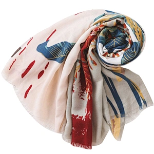 Artistic style floral design sunshade shawl silk women scarf