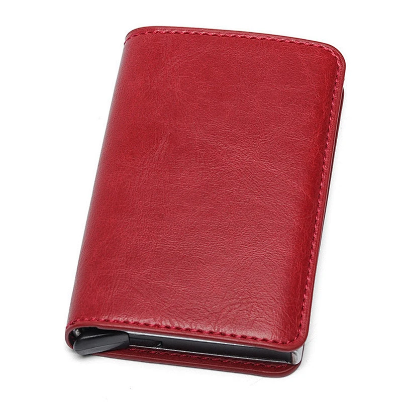 Multi-functional aluminum card holder rfid blocking wallet pu leather short wallet for men