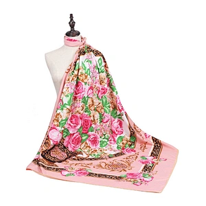 Custom Digital Printed Pure Silk Satin Women Square Neck Scarf Private Label