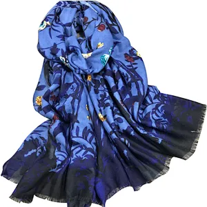 New fashion women Lightweight blue floral printed scarf