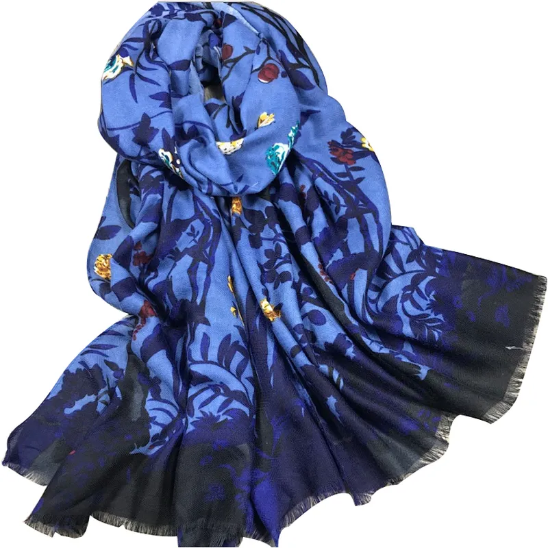 New fashion women Lightweight blue floral printed scarf