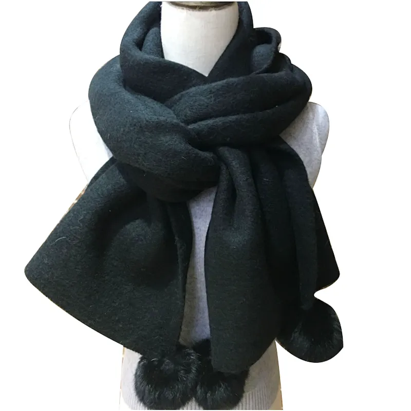 New style female winter shawl with ball pure color long thickened student scarf