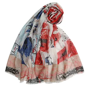 Summer shawl silk print flower national style scarf female Korean version sunscreen scarf