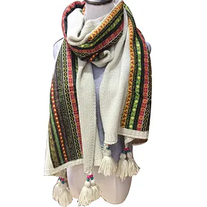 New ethnic style long knit wool scarf  printed lady tassel shawl winter warm scarf