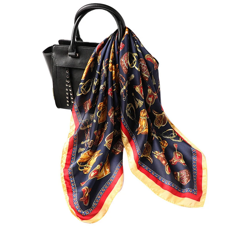 2019 New arrival luxury ladies silk scarf decorative scarf square printed satin hijab