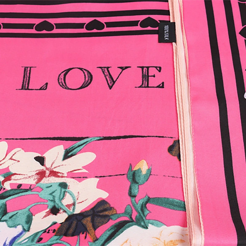 Custom Digital Printed Pure Silk Satin Women Square Neck Scarf Private Label
