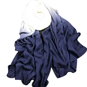 Women's Fashion Long Shawl cotton  blue-white dyeing gradient scarf