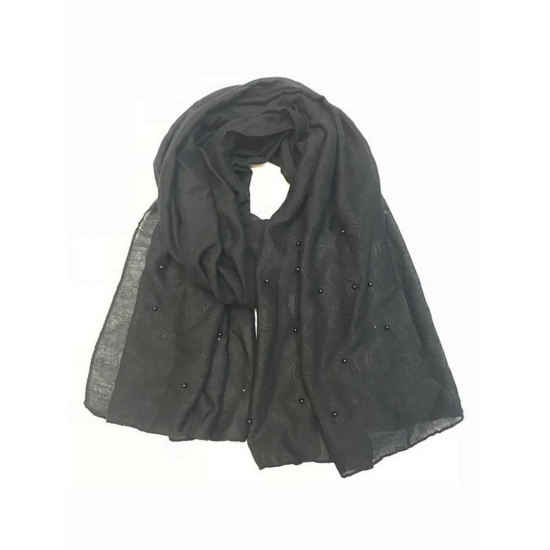 New design satin embossed with pearls women scarf