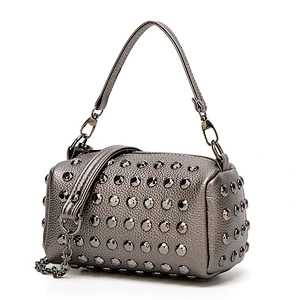 New Women Fashion Shoulder Bag Lady Black Rivet Leather Handbag