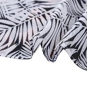 Black and white leaf shawl fashionable long handmade tassel hanging scarf outdoor sunshade beach towel