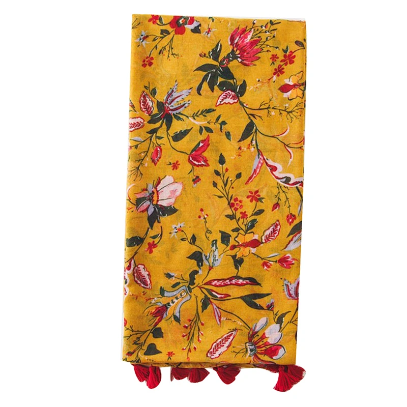 Ethnic style scarf female turmeric floret printing cotton and linen sunshade shawl beach towel scarf