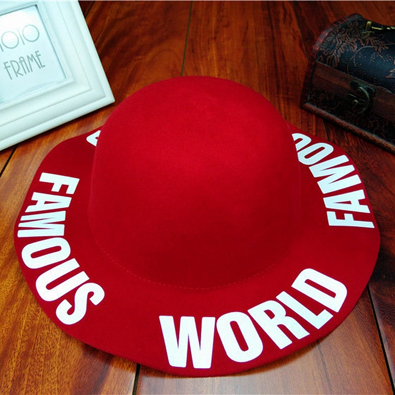 Autumn and winter Europe France wind color wool woolen leather ornaments hat female wild jazz fashion felt hat