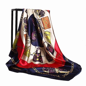 Women Silk Scarf Square Satin Headscarf Fashion Pattern Jersey Hijab Neck Scarf