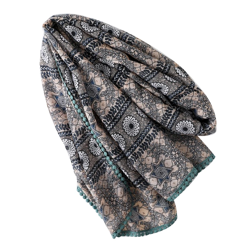 Spring and autumn national geometric collision color  tourism tassel beach towel scarf