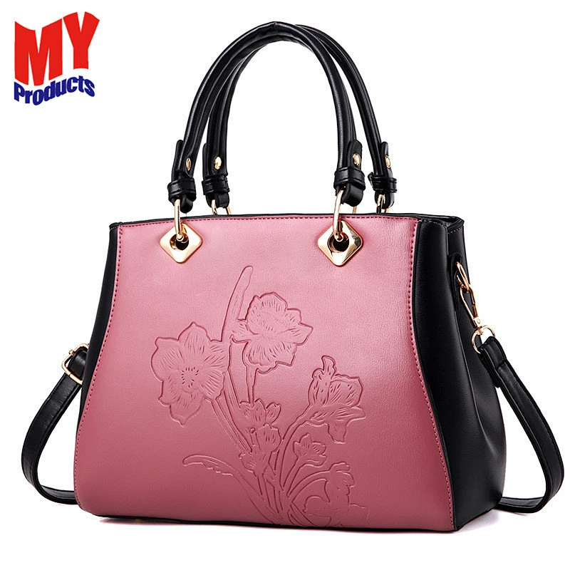 2019 Fashion cheap ladies pu shoulder bag flower tote bag handbag for women